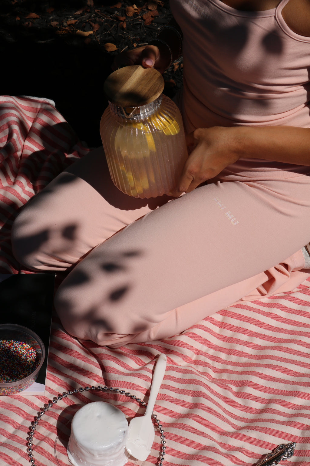 Pink Stripe Fold-Over Leggings