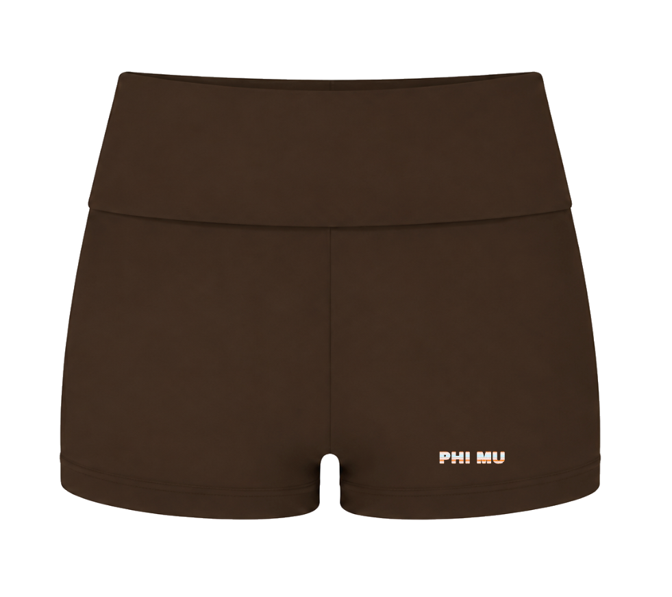 Brown Stripe Fold-Over Shorts