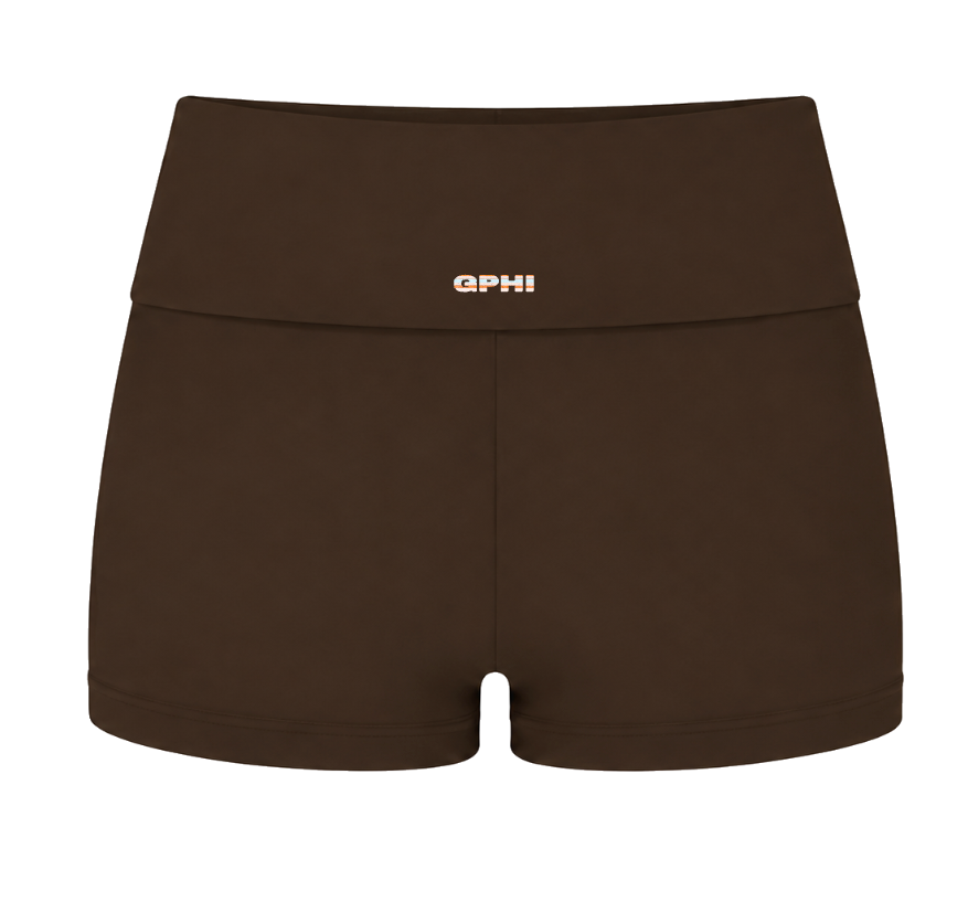 Brown Stripe Fold-Over Shorts