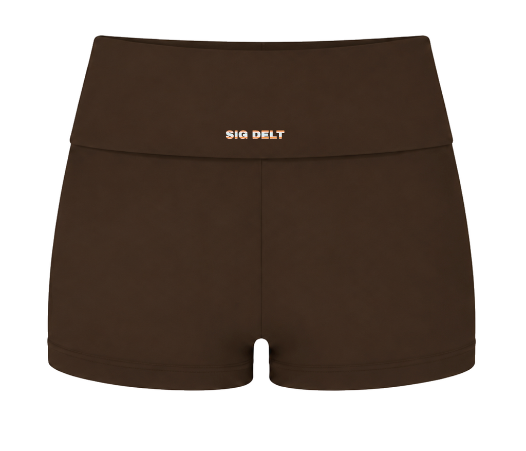 Brown Stripe Fold-Over Shorts