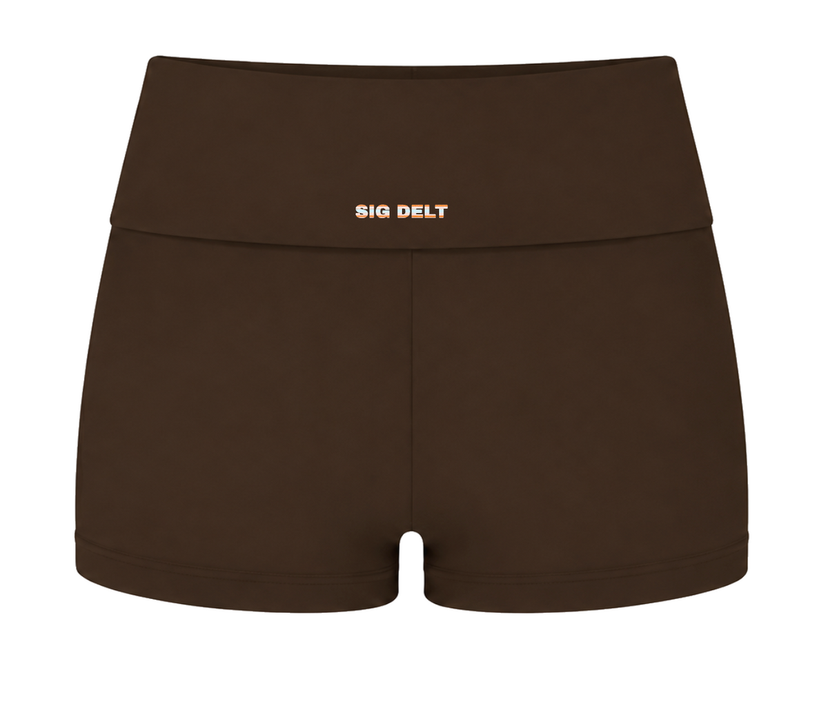 Brown Stripe Fold-Over Shorts