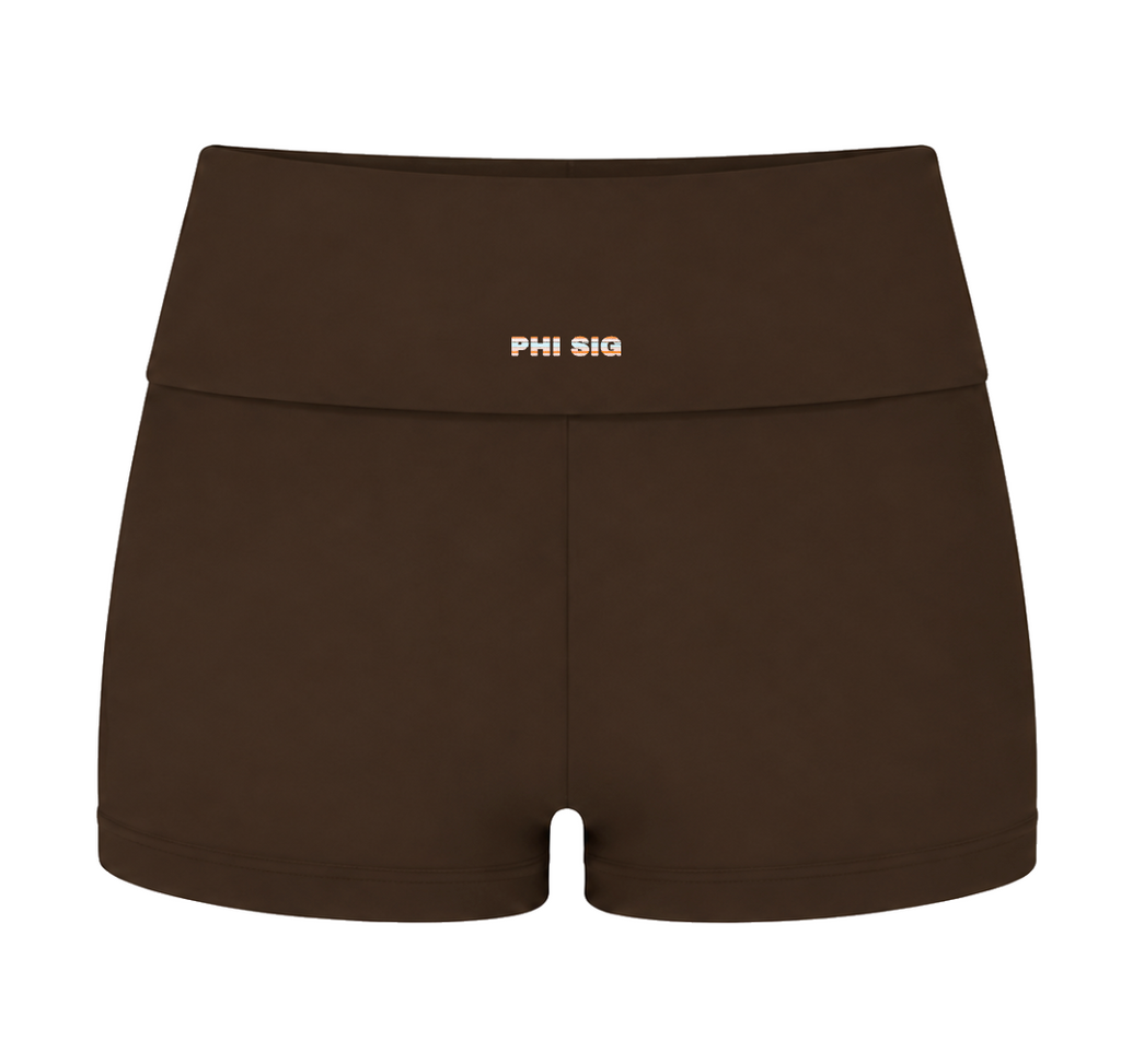 Brown Stripe Fold-Over Shorts
