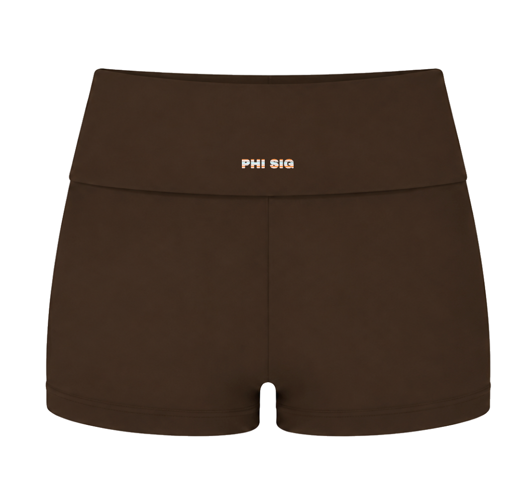 Brown Stripe Fold-Over Shorts